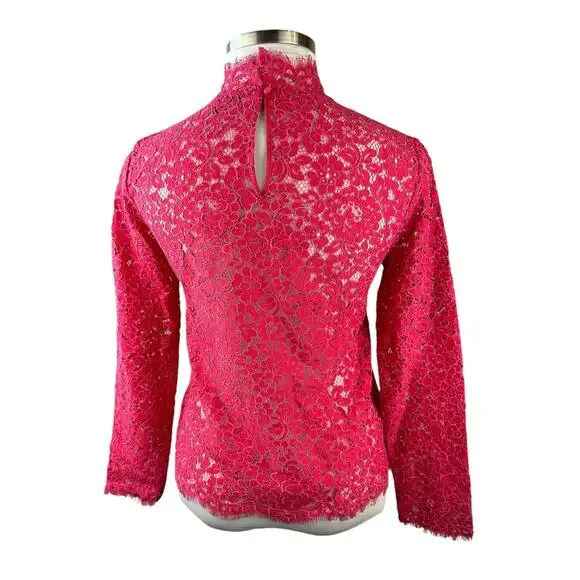 J. Crew Scalloped Lace Mock Neck Long Sleeve Sheer Top BN027 Pink Women's Size 6 - Picture 9 of 16